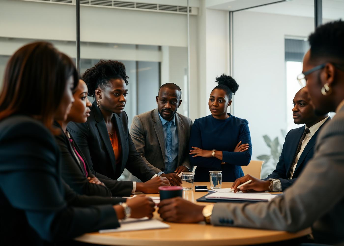 African professionals collaborating around a table
